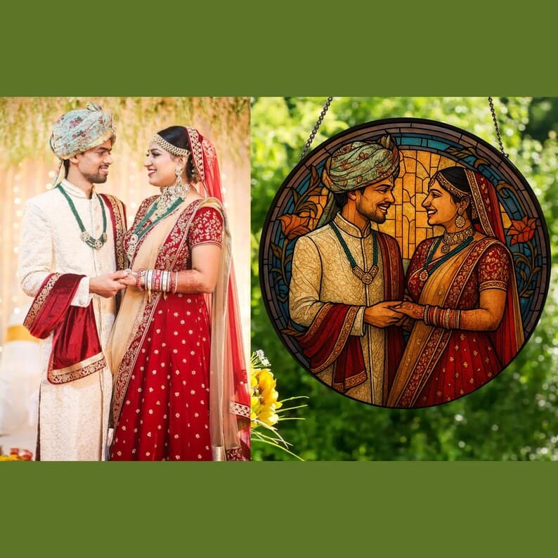 Custom wedding photo to stained glass suncatcher